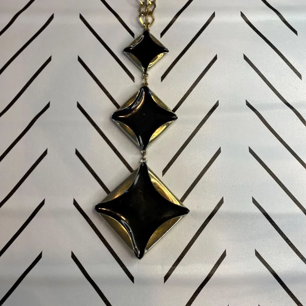 Vintage 70s Napier Gold Toned/Plated and Faux Onyx Necklace